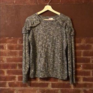 Gray Marled Sweater with Ruffled Shoulders